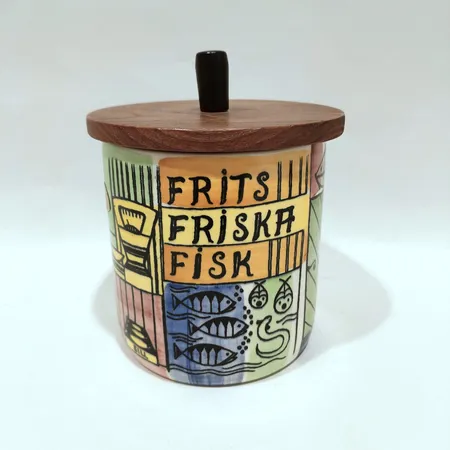 Burk med lock, Frits Friska Fisk nr 22 ur Vår lilla stad, Anita Nylund, Jie Gantofta, Ø10cm, höjd 10cm,  Vikt: 0 g