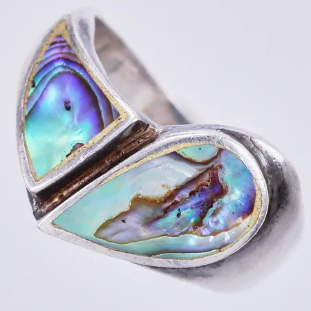 Ring med pärlemor, stl: 16¾, bredd: ca 3-14mm, 925/1000, silver Vikt: 3,3 g