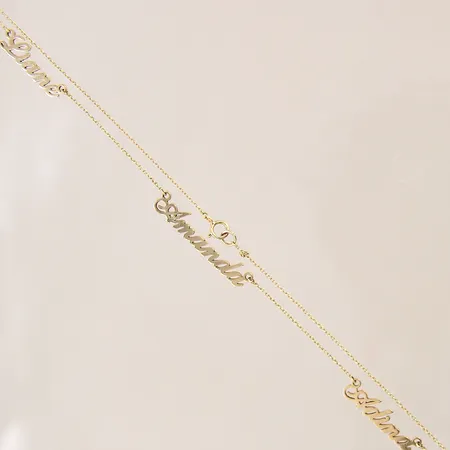 Kedja med integrerade namnbrickor, längd: 41cm, bredd: 1-5,8mm, 14K  Vikt: 3 g