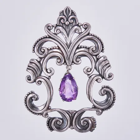 Brosch/hänge med sten, nagg, Mexico, Taxco, längd ca 8cm, bredd ca 6cm, Sterling silver Vikt: 35,5 g