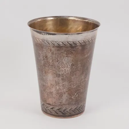 Bägare, höjd 12cm , Ø9,6cm, gravyr, Jonsson Guld år 1954, silver,  Vikt: 155,7 g