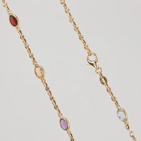 Collier, längd 42cm / 45cm, ovala stenar kubisk zirkonia i olika färger, GHA, 18K. Bruttovikt: 8,2g. Nypris ca 15.000kr.
