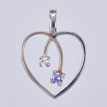 Hänge hjärta med vita stenar, längd: ca3cm, bredd: ca 22mm, 925/1000, silver Vikt: 5,1 g