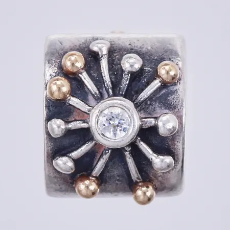 Berlock med vit sten Pandora, Ø ca 10mm, silver 925/1000 Vikt: 3,8 g