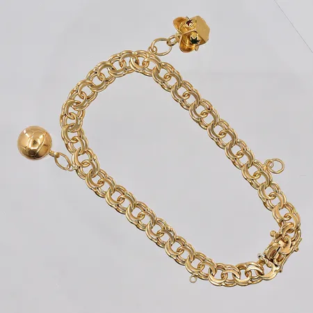 Armband Bismarck med 2 berlocker, 19cm, bredd 6,5mm, 2 berlocker saknas, en säkerhetsåtta saknas 18K Vikt: 18,3 g