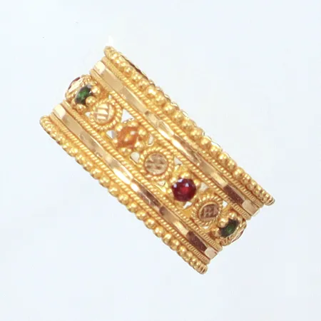 Ring, färgade stenar,  Ø15¾, bredd 8mm, 21k   Vikt: 3,5 g