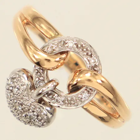 Ring, diamanter ca 20 x 0,01ct, stl 16½, bredd 1,9-18mm, rörlig del, tvåfärgad, 14K  Vikt: 4,3 g