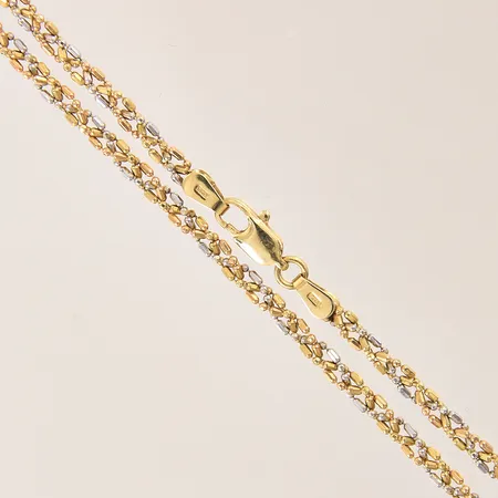 Collier, trefärgad, längd: 45,5cm, bredd: 2,5mm, GHA, defekt lås, 18K  Vikt: 7,3 g