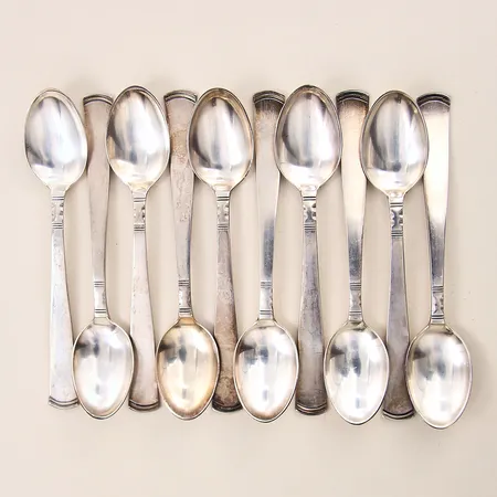 10 Teskedar, längd: ca 12cm, modell Rosenholm, GAB, silver 830/1000 Vikt: 141,7 g