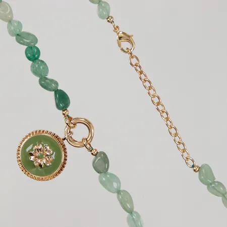 Collier,  längd ca 43-47cm, gröna stenar, Vidal&Vidal, oädel förgylld metall. 