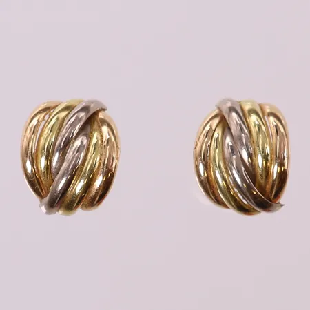 Ett par örhängen tvåfärgade, ca 13x10mm, saknar snurrebussar. 18K  Vikt: 1,4 g