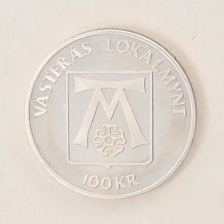 Mynt, Västerås Lokalmynt, 1982, nominellt värde: 100kr, Ø27mm, etui, silver 925/1000 Vikt: 10,3 g