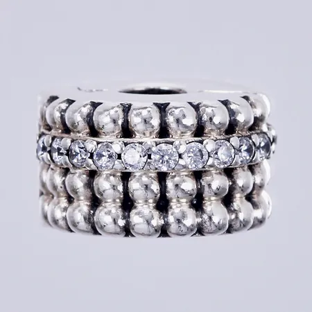 Berlock med vita stenar Pandora, Ø10mm, bredd: ca 6mm, silver 925/1000 Vikt: 3,5 g