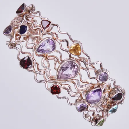 Armring med färgade stenar, Ø ca 65mm, bredd: ca 9-25mm, silver 925/1000 Vikt: 30,8 g