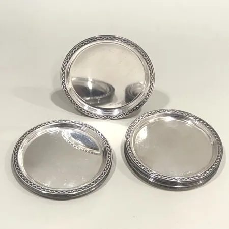 12 Glasunderlägg, Ø76mm, GAB, silver 830/1000 Vikt: 212,2 g