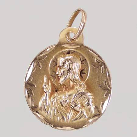 Hänge, Jesus/ jungfru Maria med Jesusbarnet, Ø ca 18mm, 18K Vikt: 1,9 g