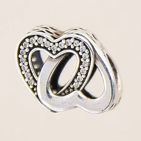 Berlock hjärtan med vita stenar, Pandora, 12,3x9,7mm, silver 925/1000 Vikt: 1,9 g