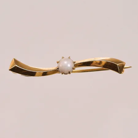 Brosch, 38mm, pärla, bucklor, 18K 1,8g.