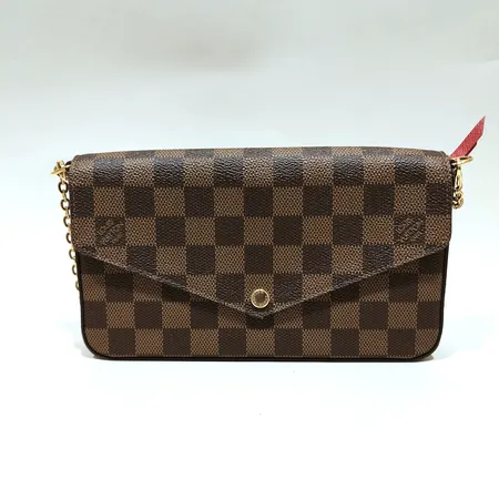 Väska Louis Vuitton Pochette Félicie, Damier Ebene Canvas, 21 x 12 x 3 cm, tillhörande innerpouch samt korthållare, fläck på innerfoder, beslag i gulmetall, avtagbar kedja i guldfärgad metall, kvitto från 2019, dustbag, box  Vikt: 0 g