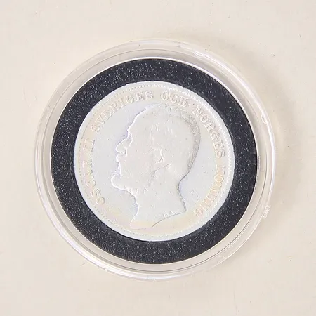 Mynt, Oscar II Sveriges och Norges Konung, 1 Krona, 1904, Ø26mm, etui, silver 800/1000 Vikt: 7,2 g