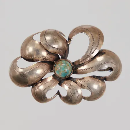 Brosch med turkos, 50x35mm, slitage, silver,  Vikt: 8,1 g