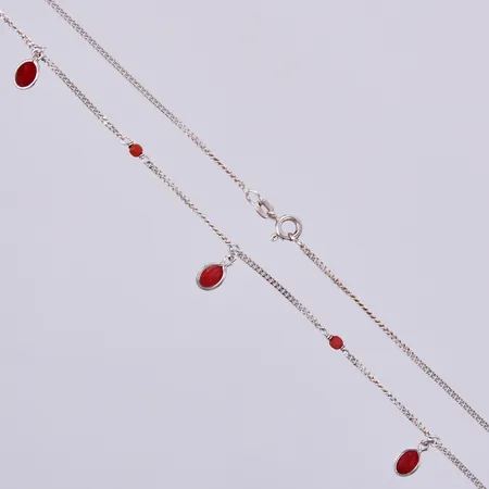 Collier med rosa stenar, längd ca 39cm, bredd ca 1-10mm, Balestra, silver 925/1000  Vikt: 3,3 g