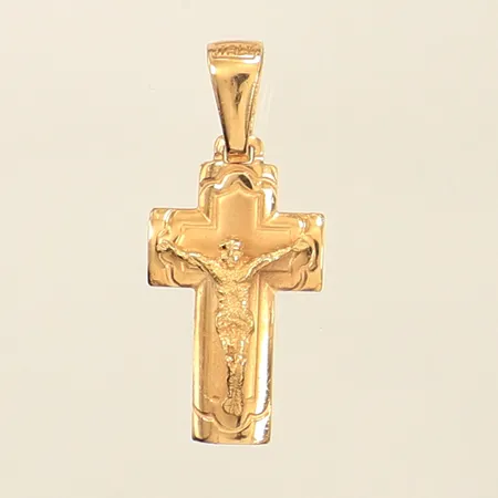 Hänge krucifix, längd 28mm inklusive ögla, bredd 12mm, 18K  Vikt: 2,2 g