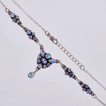 Collier med stenar, längd ca 42-45cm, 1-32mm, GHA 925/1000 silver Vikt: 14,1 g