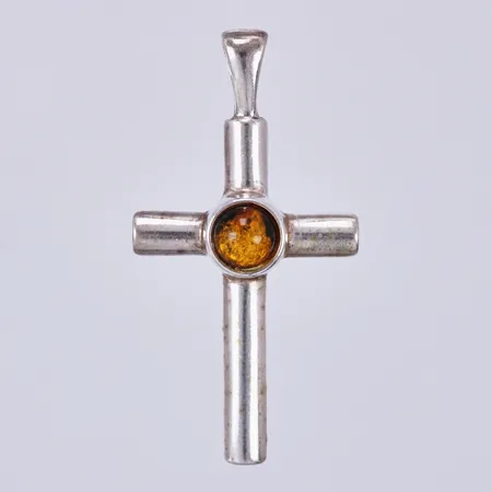 Hänge, kors med sten, längd: ca 4cm, bredd: ca 2-20mm, 830/1000 silver Vikt: 3,2 g