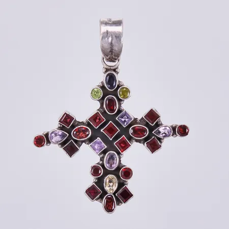 Hänge med färgade stenar, längd: ca 6,5cm, bredd: ca 53mm, silver 925/1000 Vikt: 21,5 g