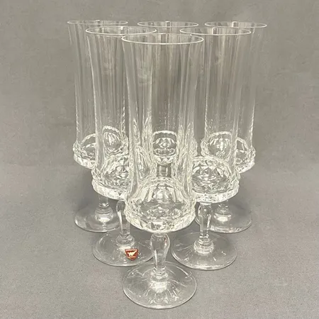 Sex vitvinsglas, "Silvia", glas, formgivna av Ingeborg Lundin för Orrefors, höjd ca 20cm.  Skickas med postpaket.
