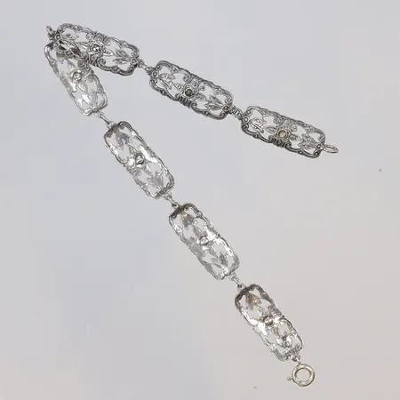 Armband Art Deco-stil mönstrat med markasiter (en saknas) 19cm bredd 8mm, silver 830/1000 Vikt: 7,4 g