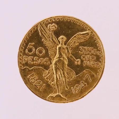 Mynt 50 Pesos "Centenario", 1821-1947, Mexico, Ø37mm, 900/1000,  21K.  Vikt: 41,6 g