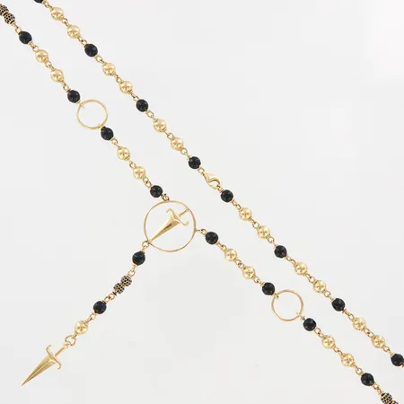 Collier med svarta kulor samt integrerade hängen, 64cm, bredd 6mm, 14K Vikt: 37,3 g