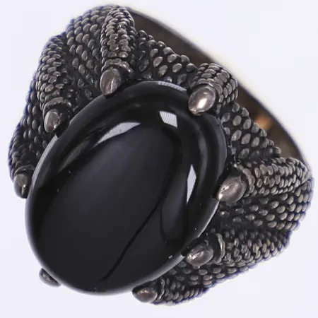 Ring med svart sten, stl 19, bredd 4-21mm, silver 925/1000 Vikt: 9,5 g