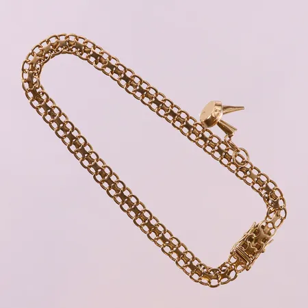 Armband X-länk med berlock, längd 21cm, bredd 6mm, bruksslitage, 18K.  Vikt: 10,2 g