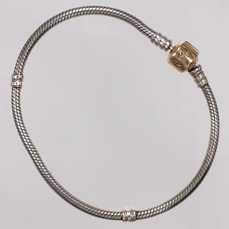 Armband, Pandora, längd 19,5cm, bredd 3mm, silver 925/1000, guldlås i 14K Vikt: 15,1 g