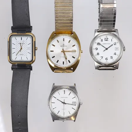 4st Defekta Herrrur Certina samt Sperr, Ø28-35mm, går ej med defekter och slitage, en saknar krona, quartz och en automat, renoveringsobjekt 
