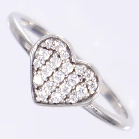 Ring hjärta med vita stenar, stl 16, bredd 1-7mm, silver 925/1000 Vikt: 1,3 g