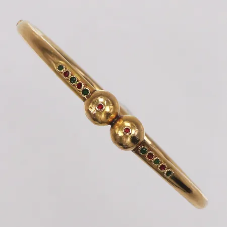 Armring, röda och gröna stenar, Ø60mm, ihålig, bucklig, 22K Vikt: 11,4 g