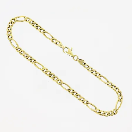 Armband, Figaro, 22cm, bredd 4mm, ihålig, skevheter, defekt lås, 18K.  Vikt: 5,3 g