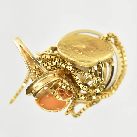 Diverse defekt guld med sten, bruttovikt 24,6g, 18K.