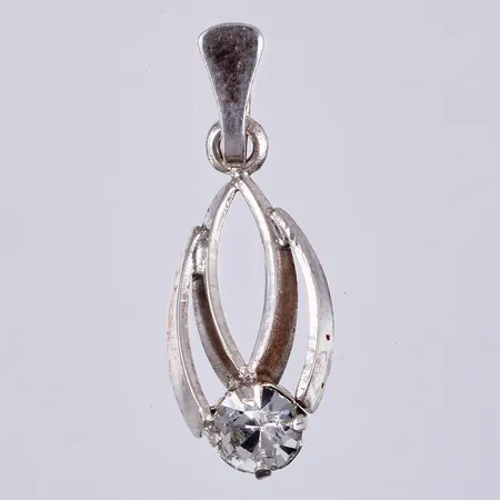 Hänge med vit sten, längd: ca 2cm, bredd: ca 1-7mm, 925/1000 Vikt: 0,6 g