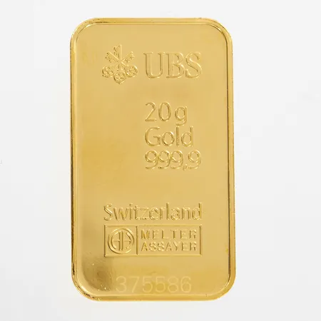 Guldtacka UBS, 40,5x23,5mm, serienummer 375586, 24K Vikt: 20 g