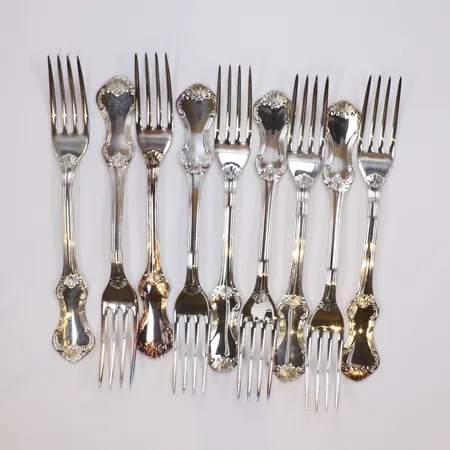 9st Matgafflar modell Patricia, längd 17,5cm, MEMA, silver 830/1000 Vikt: 370,2 g