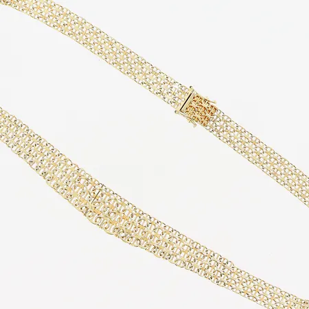 Collier, X-länk med stav, 49,5cm, bredd 10-17mm, 18K.  Vikt: 40,6 g