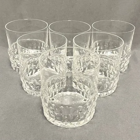 Sex whiskeyglas, "Silvia", glas, formgivna av Ingeborg Lundin för Orrefors, höjd ca 8cm.  Skickas med postpaket.