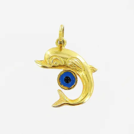 Hänge, delfin, emalj, 27x12mm, 18K.  Vikt: 0,8 g