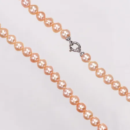 Pärlcollier, rosaskimrande odlade sötvattenpärlor Ø6-7mm, 42,2cm, vitguldslås, garanti från 1001 Perles, 18K Vikt: 0 g