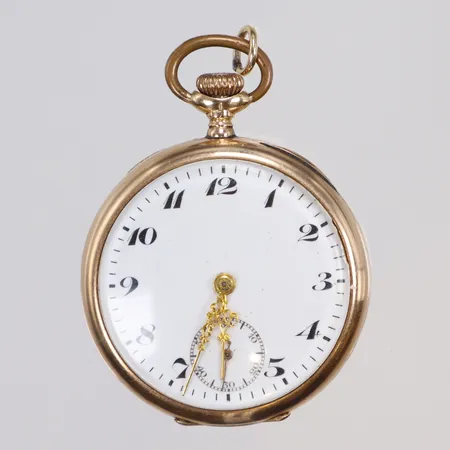 Fickur s.k. Mormorsur 14K Ø33,5mm, boett nr 195175B, manuell uppdragning, runt år 1910, eventuellt servicebehov med fungerar, innerboett i metall, bruttovikt 30,5g 